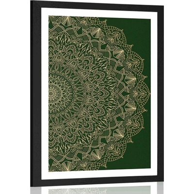 Plakát s paspartou detailní ozdobná Mandala v zelené barvě - 40x60 no frame