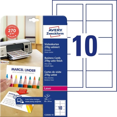 Avery Zweckform 85x54 mm, 220g, 10 listů, saténové, jasně bílé C32026-10