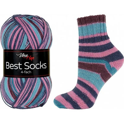 Pletací / háčkovací příze Vlna-Hep BEST SOCKS 4-fach 7351 růžovo-fialovo-modrá, vzorovaná, ponožková, 100g/420m