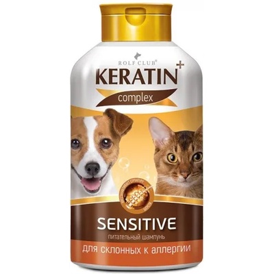 Екопром Шампоан Keratin+ Sensitive - деликатно почиства кожата и козината на животното, без да предизвикват раздразнения и алергии - 400 мл, Русия R504