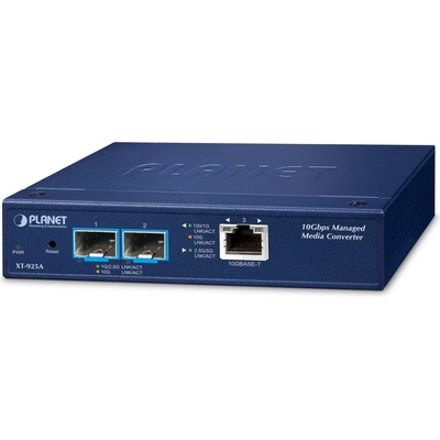 PLANET XT-925A 1-Port 10G/5G/2.5G/1G/100BASE-T + 2-Port 10G/1GBASE-X SFP+ Managed Media Converter(IPv4/IPv6 Dual stack management, supports TLSv1.2/SSHv2/SNMPv3 Cybersecurity features, LFP, 802.1Q VLA (XT-925A)