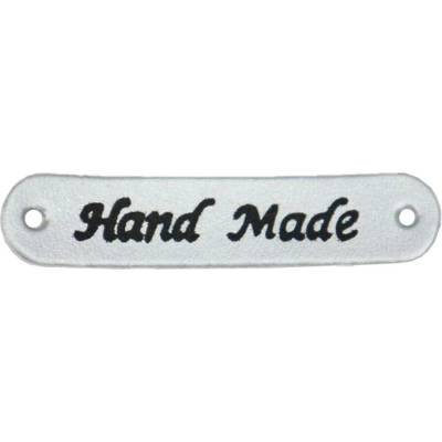 Pro Háčkování Hand Made, oválná koženková cedulka stříbrná 12x45 mm