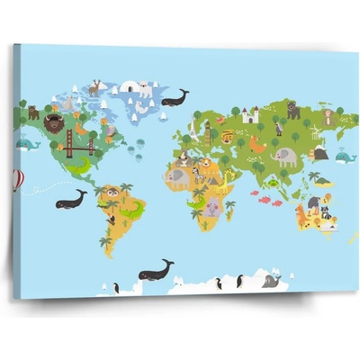 Sablio Obraz Zvířecí mapa světa - 110x110 cm Varianta: Sablio Obraz Zvířecí mapa světa - 150x110 cm
