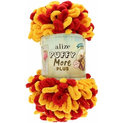 Alize Puffy More Plus 6630 žlutá a červená