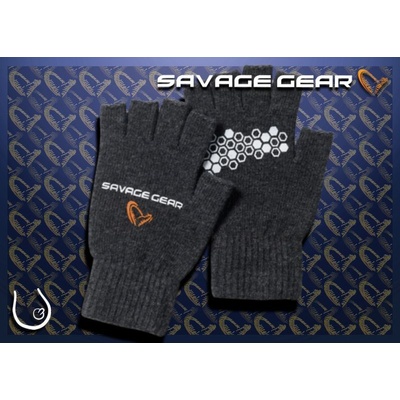 Savage Gear Rukavice Knitted Half Finger Glove Dark Grey Melange