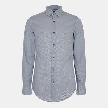 HUGO BOSS Риза с къс ръкав Boss Men's H-Hank Patterned Short Sleeve Kent Collar Shirt - Open Blue