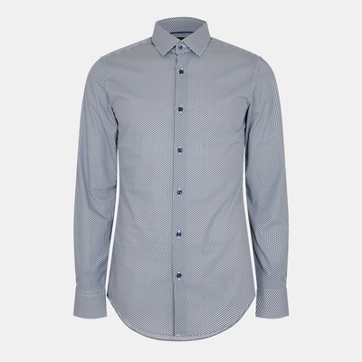 HUGO BOSS Риза с къс ръкав Boss Men's H-Hank Patterned Short Sleeve Kent Collar Shirt - Open Blue