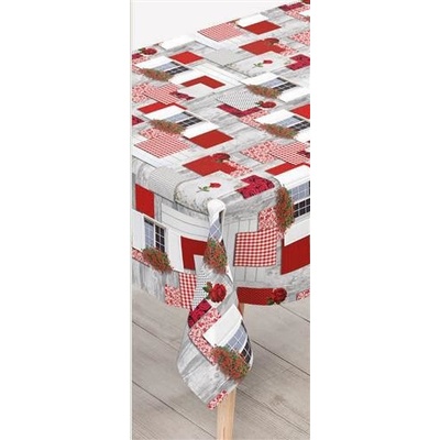 Obrus PVC 182A, metráž, 20 m x 140 cm, červeno-sivé káro s kvetmi, IMPOL TRADE
