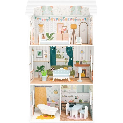 Moni Дървена къща за кукли Moni Toys - С мебели, 9 части (111841)