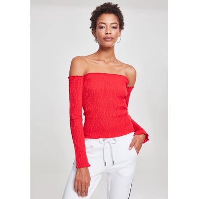 Urban Classics Дамска блуза с голи рамене в червен цвят Urban Classics Ladies Cold Shoulder Smoke L/S fire red UB-TB2322-00697 - Червен, размер S