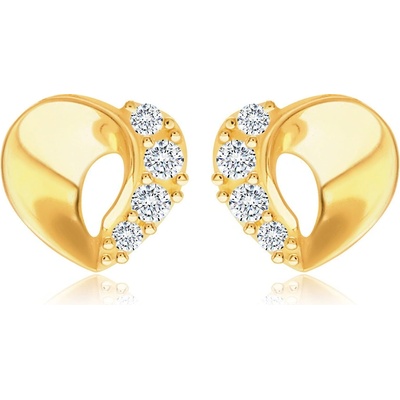 Šperky Eshop puzetové zlaté náušnice asymetrické srdíčko s čirými zirkony GG224.05