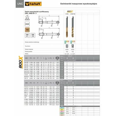Fanar Závitníky UNC 1/2-13 DIN-376B (2B) HSSE TN 800X