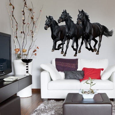 INSPIO Samolepka na zeď - Tři černé koně č. 1 – 60 × 90cm