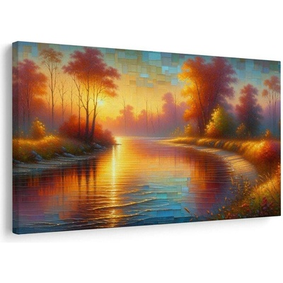 Obraz podzimní řeka při západu slunce - 120x80