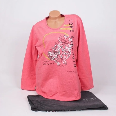 Ватирана макси пижама в коралово и тъмносиво с цветя