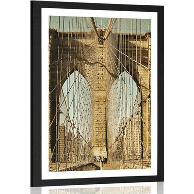 Plakát s paspartou most Manhattan v New Yorku - 40x60 black