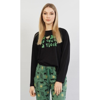 Vienetta Secret dámské pyžamo dlhé Tiger černá