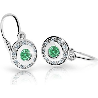 Danfil dětské náušnice C2400 z bílého zlata s kamínkem Emerald Green zapínání brizura