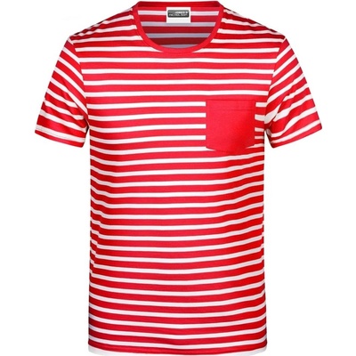 James & Nicholson pánske pruhované tričko z biobavlny červená bílá