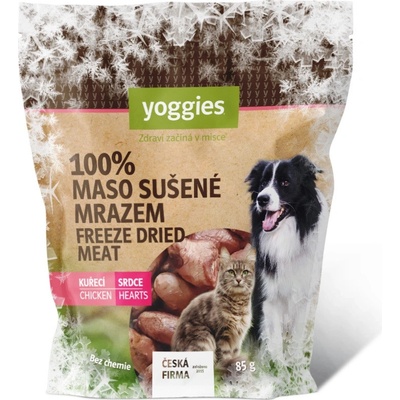 Yoggies Mrazom sušené lyofilizované kuracie srdce maškrta pre psy a mačky 85 g