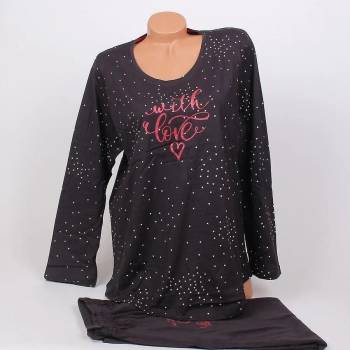 Image 1 of Дамска макси пижама в черно с надпис и сърца