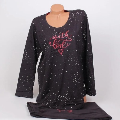 Дамска макси пижама в черно с надпис и сърца