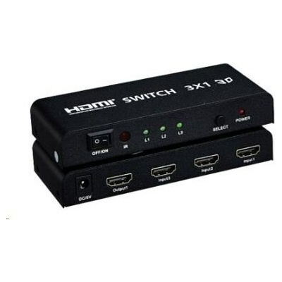 PremiumCord HDMI switch 3:1 kovový, diaľkové ovl., khswit31b
