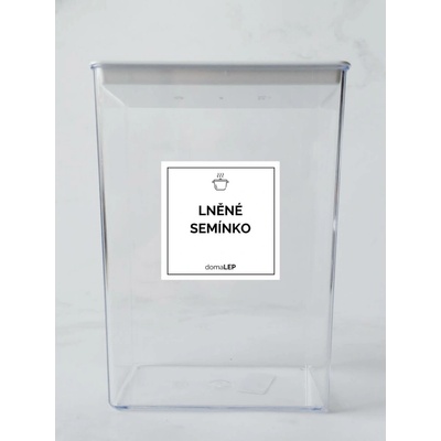DomaLEP LNĚNÉ SEMÍNKO bílá samolepka na dózu tučné písmo 5 x 5 cm