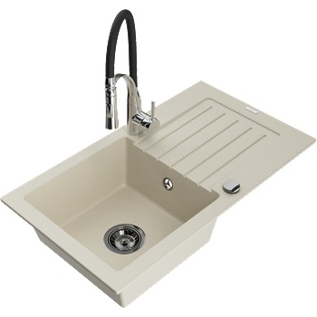 Mexen Pablo гранитна мивка с 1 корито с отцедник и кухненски смесител Aster, бежова - 6510-69-73450-07-B (6510-69-73450-07-B)
