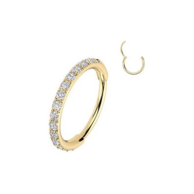 Šperky4U Zlacený ocelový piercing segment kruh se zirkony SG120GD-08
