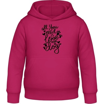 AWDis detská mikina s Kapucňu Nápis All you need is love and a Dog Zvodná ružová