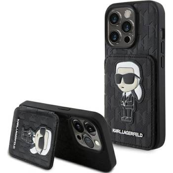 KARL LAGERFELD Кейс Karl Lagerfeld KLHCP15LSAKKNSCK за iPhone 15 Pro 6.1"", черен / черен, твърд, Saffiano Cardslots and Stand Monogram Ikonik Patch