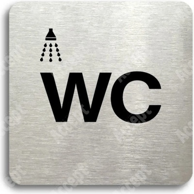 ACCEPT Piktogram sprcha, WC - stříbrná tabulka - černý tisk bez rámečku