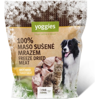 Yoggies Mrazom sušené lyofilizované morčacie mäso Maškrta pre psy a mačky 85 g