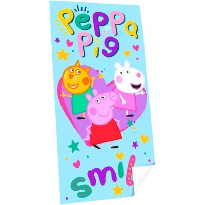 CurePink Osuška Peppa Pig Prasátko Pepa Úsměv 70 x 140 cm