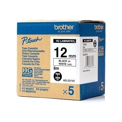Páska Brother HGe-231V5 čierna na bielej, šírka 12 mm