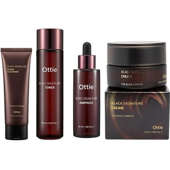 Ottie black signature Combo (Почистваща пяна с муцин от черен охлюв + Ампула Тонер + Крем с муцин от черен охлюв)
