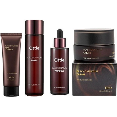 Ottie black signature Combo (Почистваща пяна с муцин от черен охлюв + Ампула Тонер + Крем с муцин от черен охлюв)