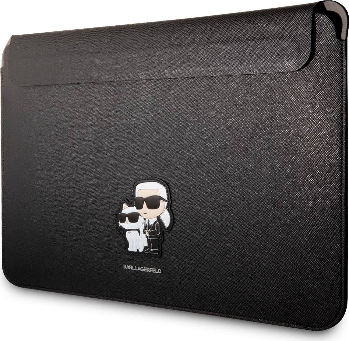 KARL LAGERFELD Custodia Per Laptop 14" Saffiano Monogramma Iconic: Cover Protettiva In Ecopelle Nera Con Logo, Chiusura Magnetica. Accessorio Elegante E Di Prestigio.
