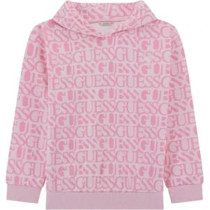 GUESS Спортен Oversize розов суичър за момиче с качулка и надписи Guess