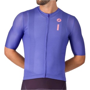 Castelli Мъжка фланелка с къс ръкав за колоездене Castelli Drittone Logo Jersey Cycling jersey - Ultraviolet / Rosa Giro (056-3888-0314)