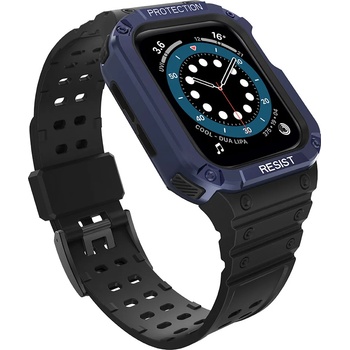 HQWear Комплект каишка + кейс HQWear за Apple Watch 7/6/5/4/3/2 / SE (41/40/38mm), Черен + Тъмносин (KXG0022752)