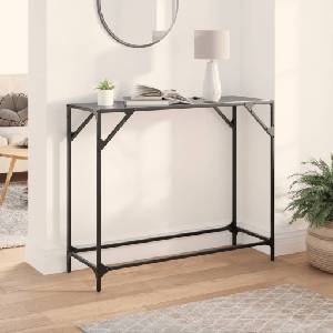 vidaXL Конзолна маса с черен стъклен плот 98x35x81 см стомана (846021)