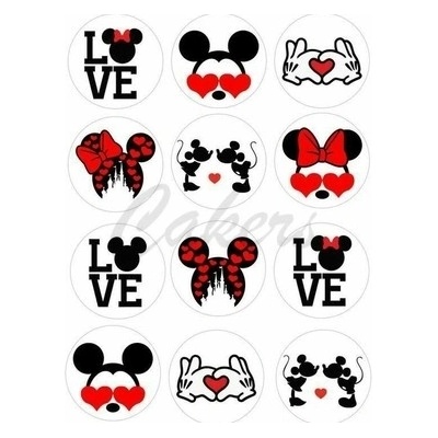 Sugar Steamp Pusinky předtištěné předlohy Valentýn Předtištěný arch č.19 Mickey Mouse pr 2,2 cm