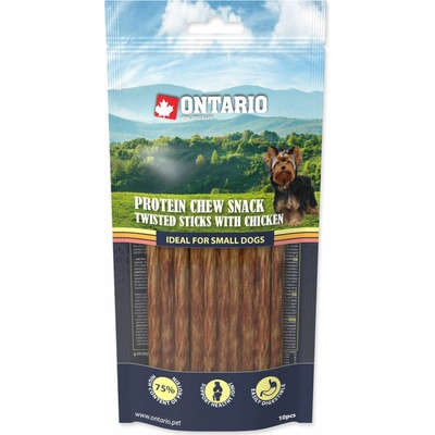 ONTARIO Protein žuvacie pamlsok točené tyčinky s kuraciecím 10 ks 12,7 cm