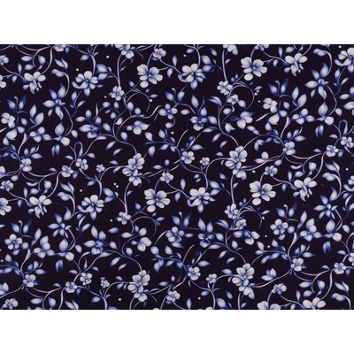 Prima-obchod Bavlněný popelín silk oděvní květy, barva 2 modrá tmavá