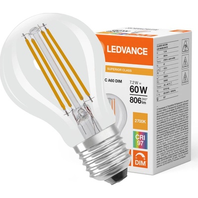 LEDVANCE LED žárovka LED A60 E27 7.2W = 60W 806lm 2700K Teplá Bílá FILAMENT stmívatelné