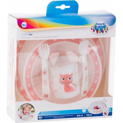 Canpol babies Cute Animals Dinner Set Cat lžíce vidlička 270 ml 270 ml 170 ml
