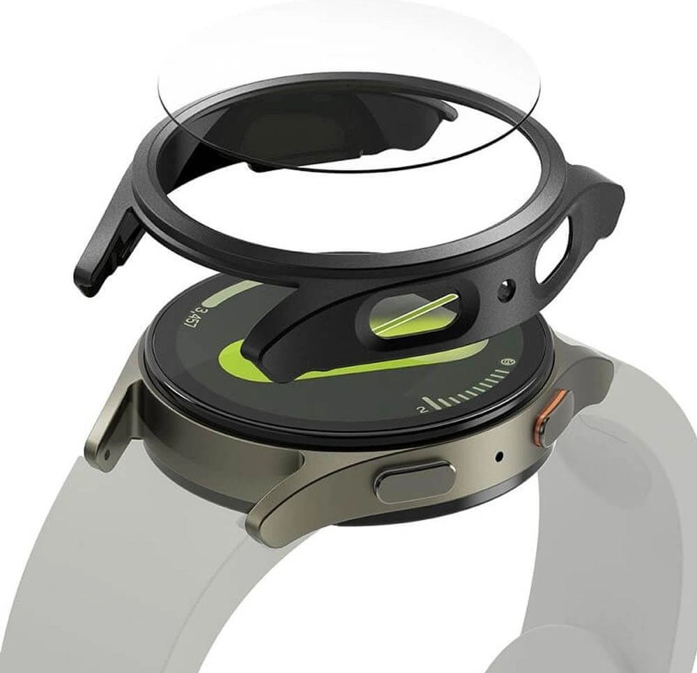 Ringke Калъф с Протектор за Samsung Watch 7 44 mm, Ringke Slim Tempered Glass Case Titanium, Черен (8809961787898)