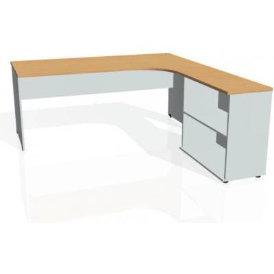 Hobis Pracovný stôl Gate, ergo, ľavý, 180x75,5x200 cm, buk/sivá